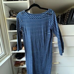 Talbots Navy Striped Long Sleeve Dress